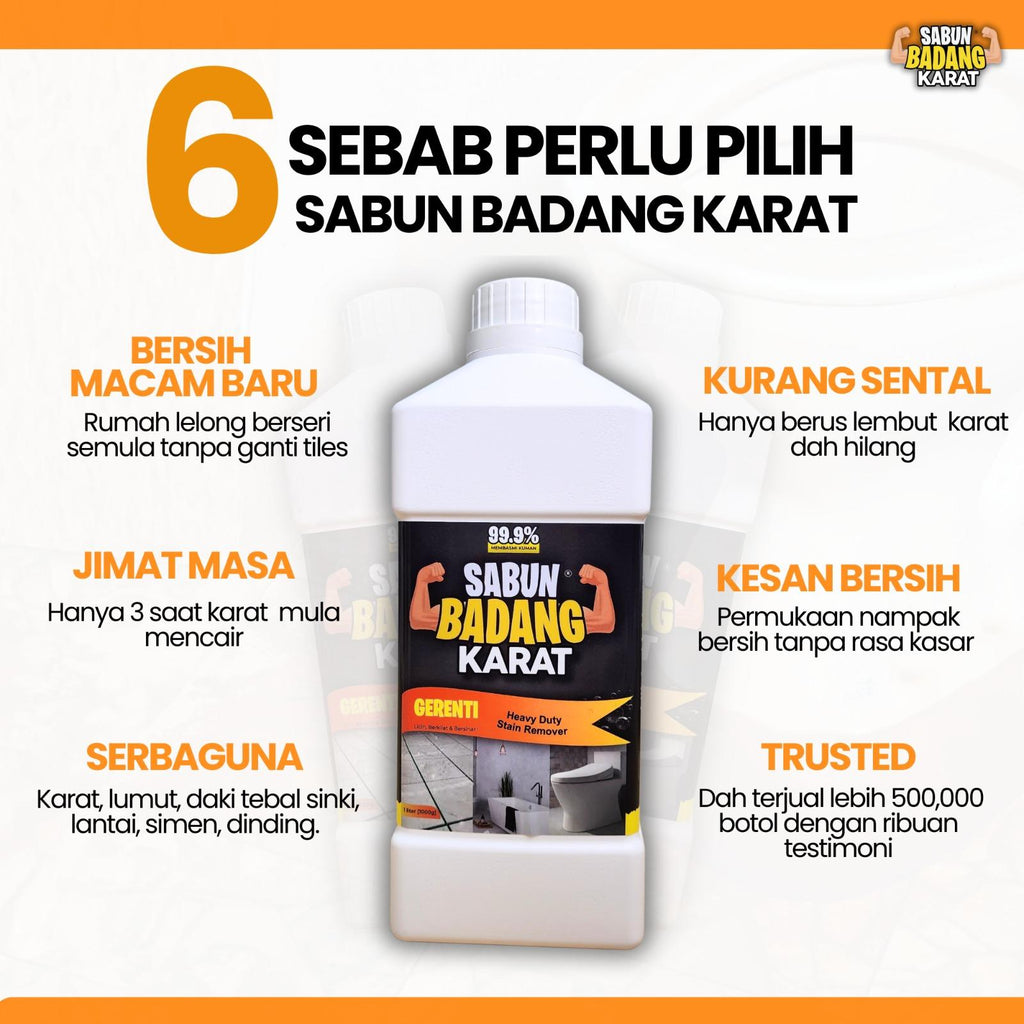 Sabun Badang Karat Viral Power Magic Instant Stain Remover Cleaner Rust Mold Lumut Kesan Daki Bintik Hitam Degil Scum Watermark Air Boring Cat Kotoran Mozaic Mozek Lantai Bathroom Bowl Tong Gas Paip Meja Batu Bengkel Dinding Pool Rumah Banjir Toilet