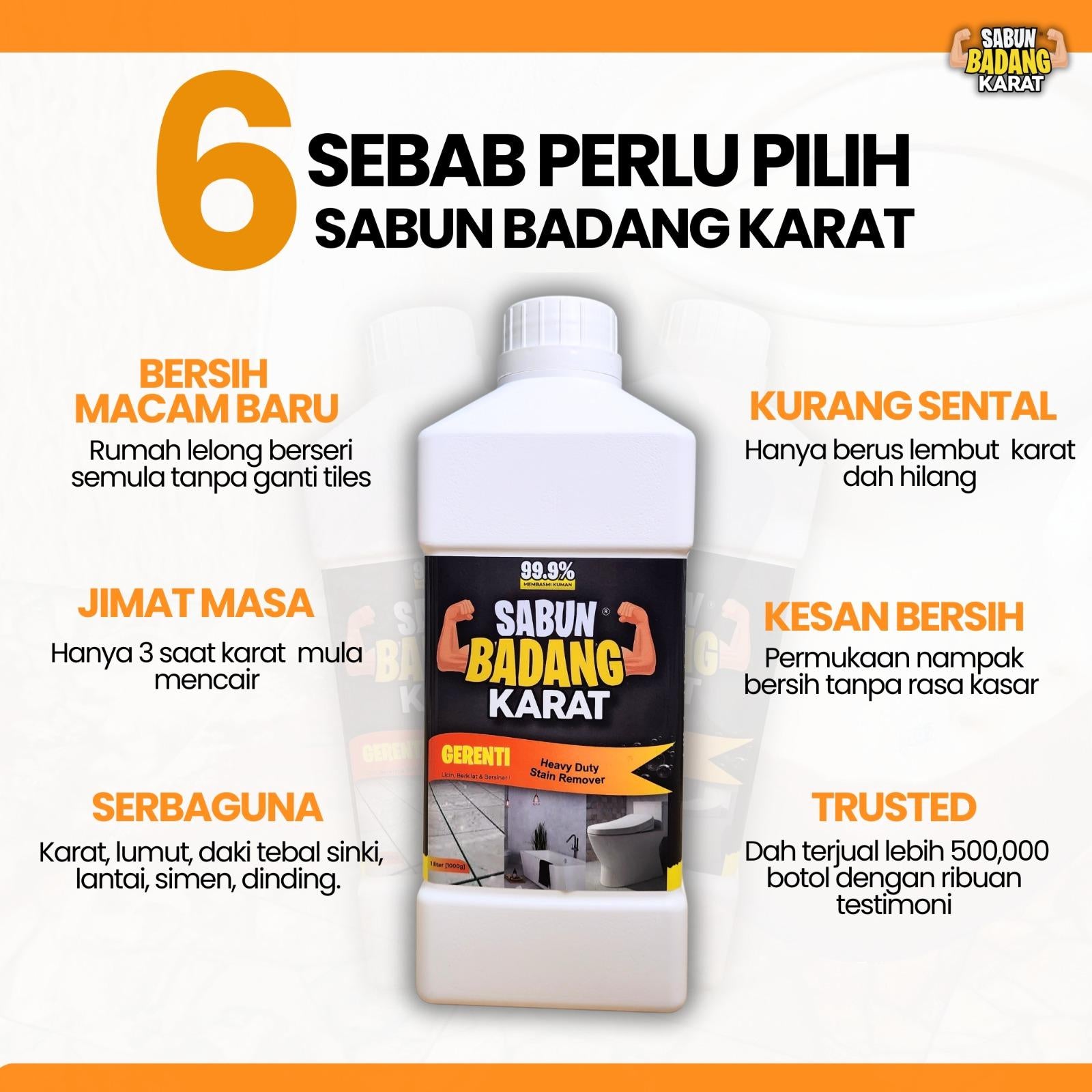 Sabun Badang Karat Viral Power Magic Instant Stain Remover Cleaner Rust Mold Lumut Kesan Daki Bintik Hitam Degil Scum Watermark Air Boring Cat Kotoran Mozaic Mozek Lantai Bathroom Bowl Tong Gas Paip Meja Batu Bengkel Dinding Pool Rumah Banjir Toilet