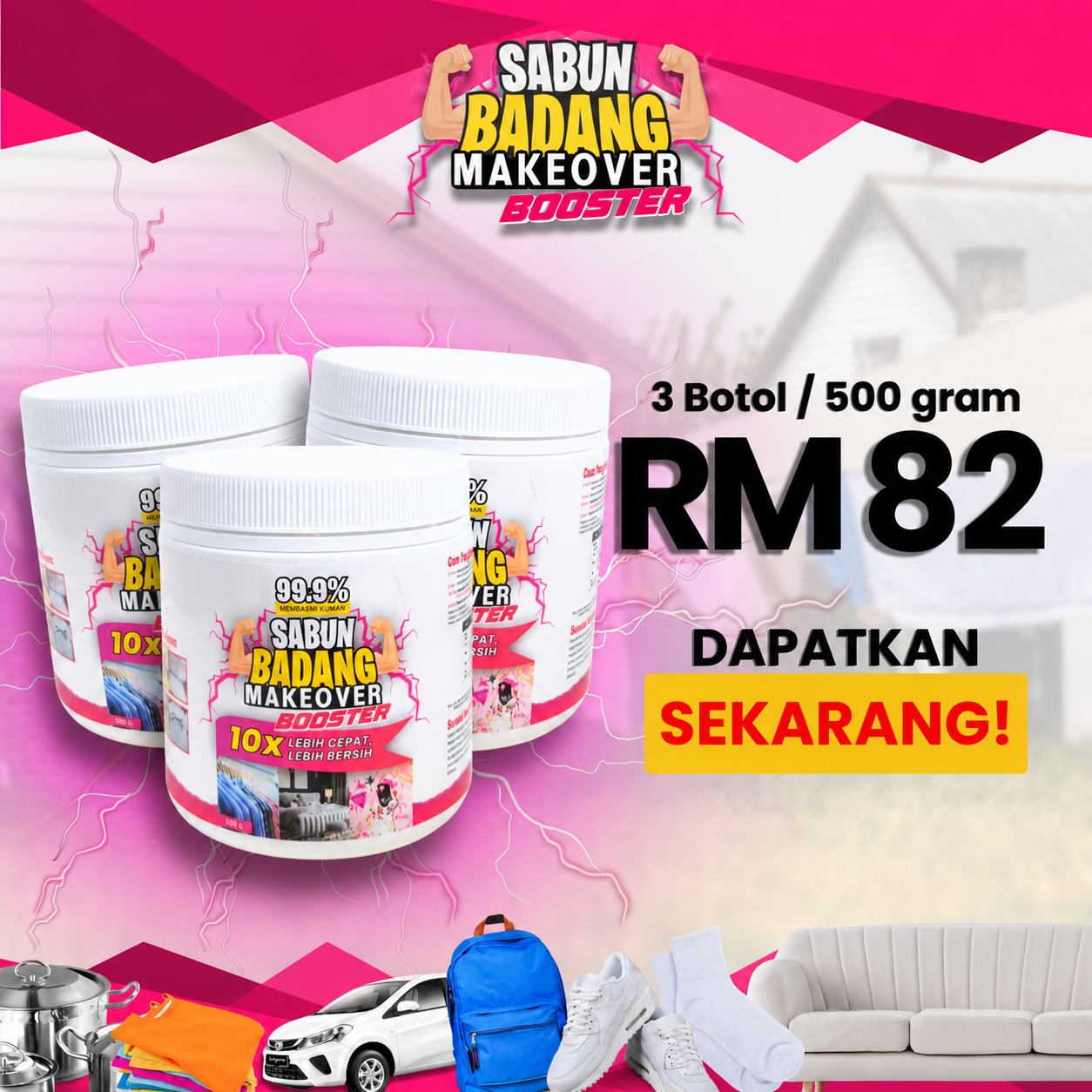 Sabun Badang Makeover Booster Cleaner Multifunction Serbuk Viral Hilangkan Kotoran Degil Tahi Lalat Fabrik Warna Luntur Watercolour Darah Minyak Baju Putih Sekolah Telekung Kereta Kuali Kasut Periuk Sofa Beg Bundle Tudung Karpet Basuh Cuci Rendam