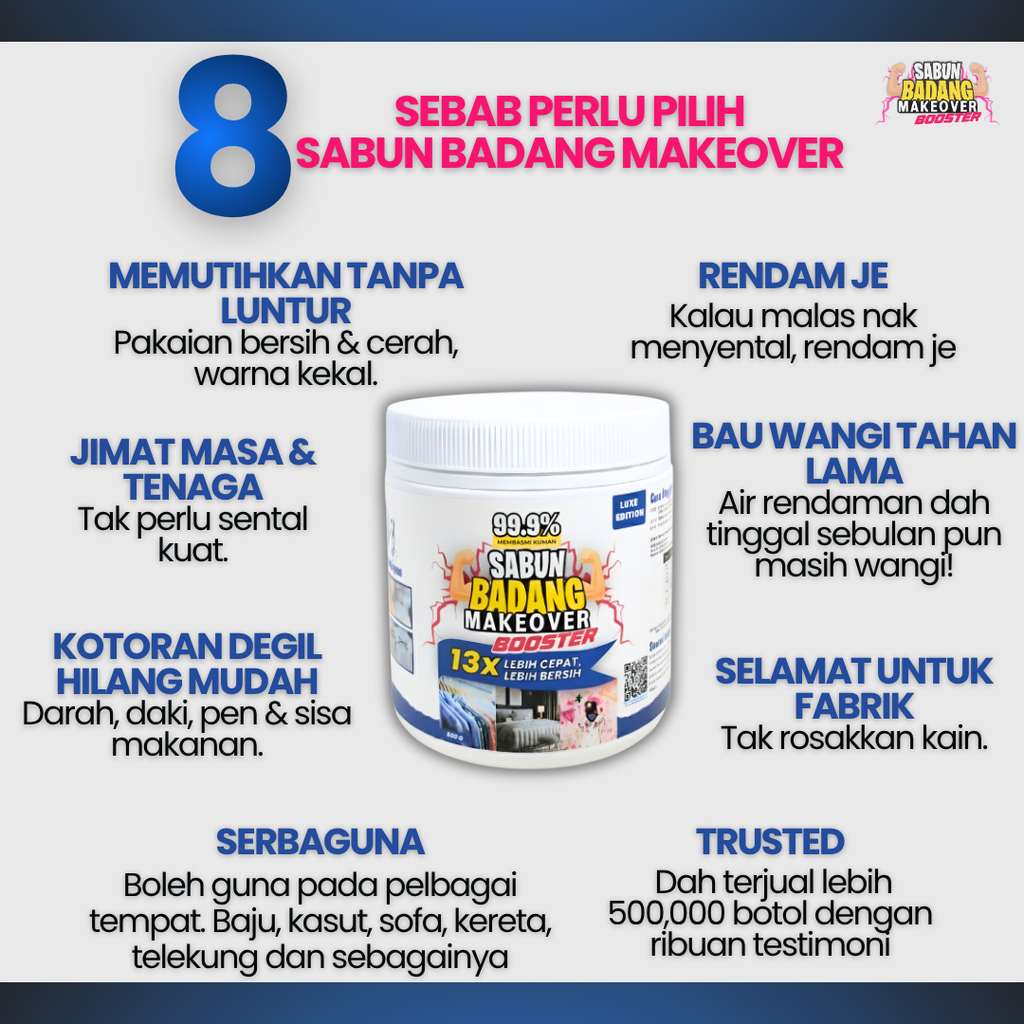 Badang Makeover Luxe Edition 500g Sabun Badang Bersih Cepat Berkesan Sesuai Untuk Semua Jenis Pakaian Rendam Tanpa Bau Hapak 13x Lebih Bersih