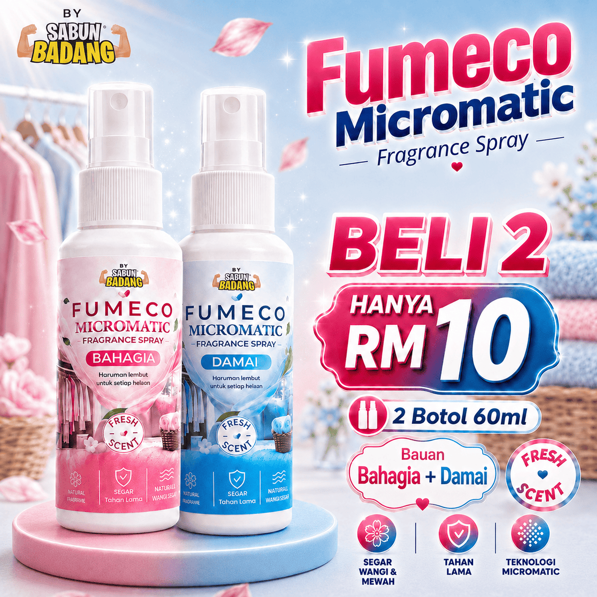 SPRAY FUMECO MICROMATIC BAHAGIA- FRAGRANCE SPRAY BY SABUN BADANG