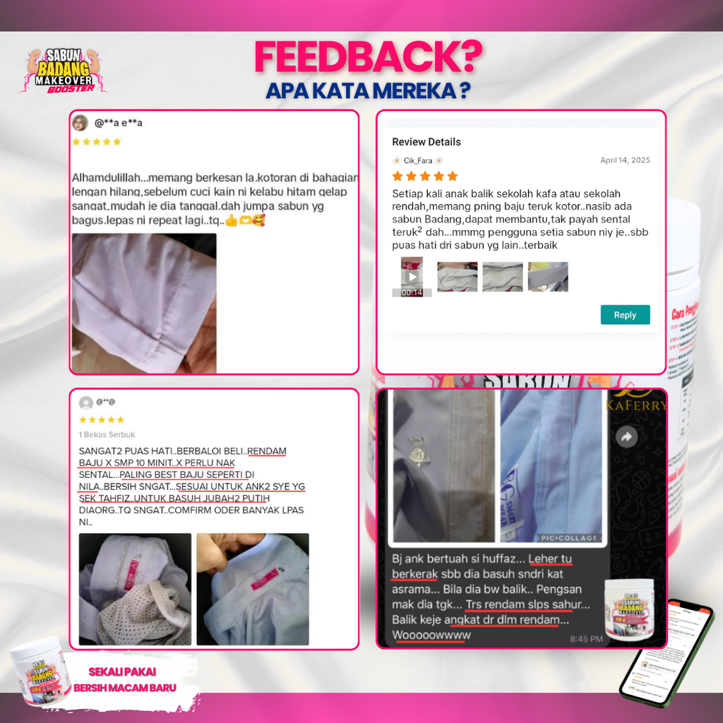 Sabun Badang Makeover Booster Cleaner Multifunction Serbuk Viral Hilangkan Kotoran Degil Tahi Lalat Fabrik Warna Luntur Watercolour Darah Minyak Baju Putih Sekolah Telekung Kereta Kuali Kasut Periuk Sofa Beg Bundle Tudung Karpet Basuh Cuci Rendam