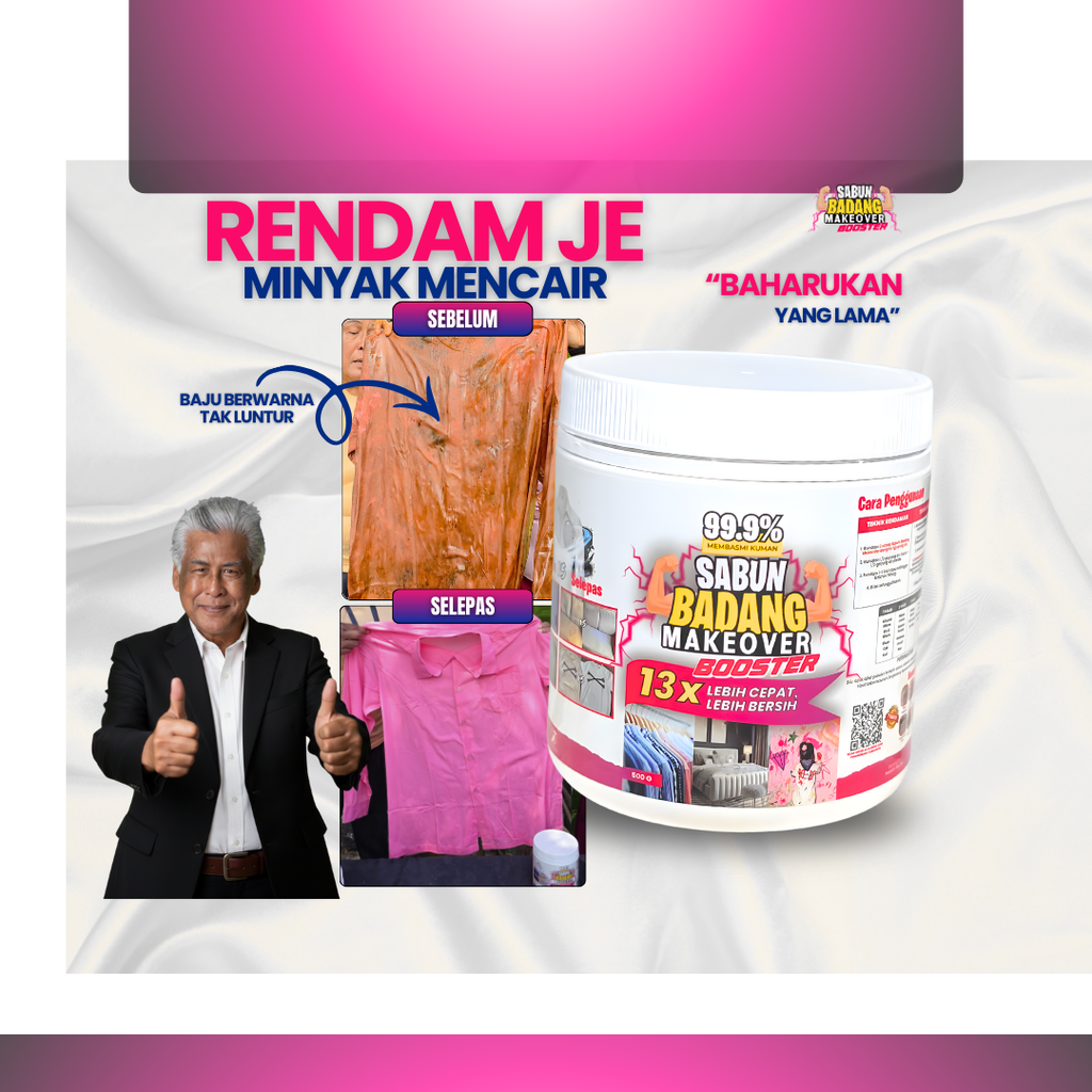 Sabun Badang Makeover Booster Cleaner Multifunction Serbuk Viral Hilangkan Kotoran Degil Tahi Lalat Fabrik Warna Luntur Watercolour Darah Minyak Baju Putih Sekolah Telekung Kereta Kuali Kasut Periuk Sofa Beg Bundle Tudung Karpet Basuh Cuci Rendam