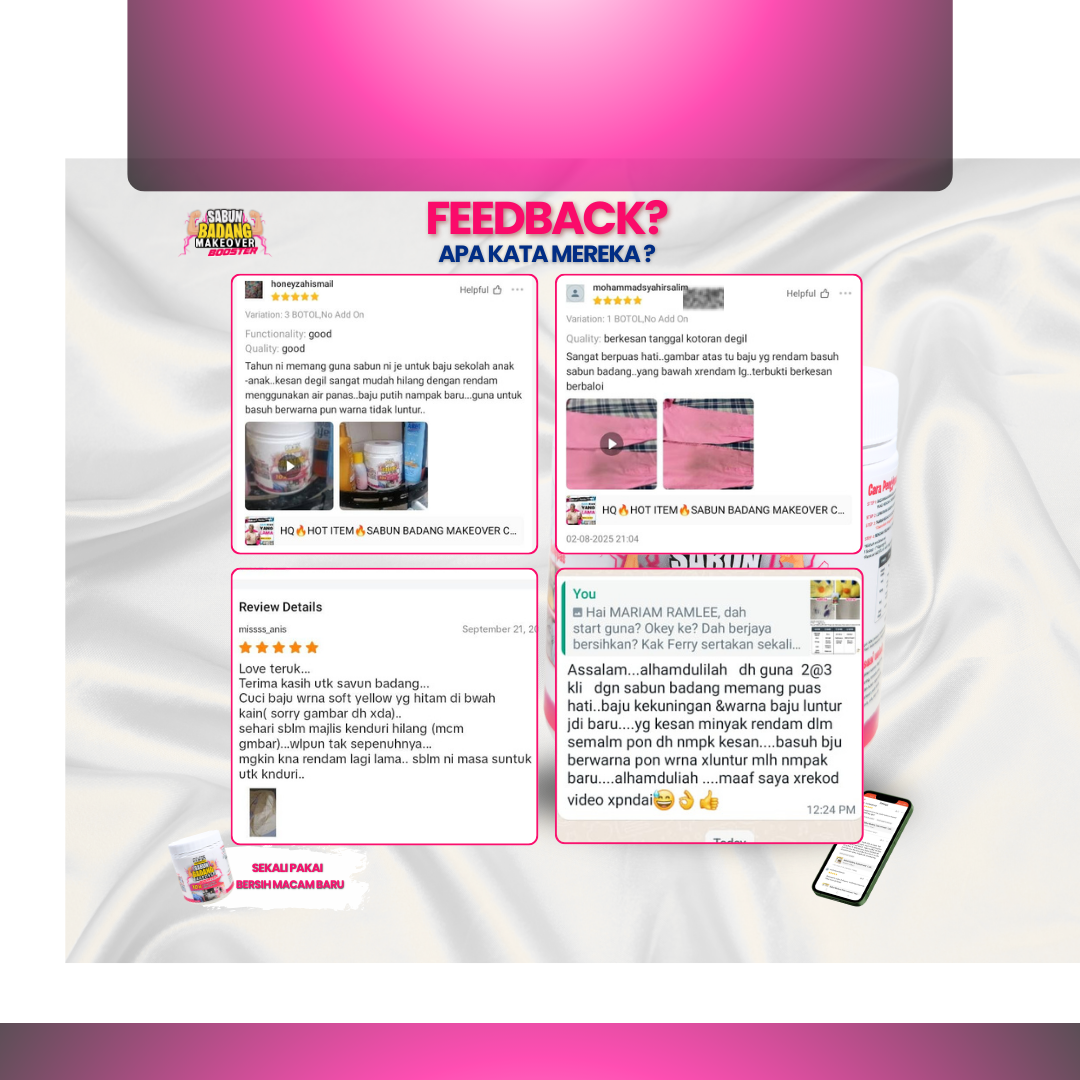 Sabun Badang Makeover Booster Cleaner Multifunction Serbuk Viral Hilangkan Kotoran Degil Tahi Lalat Fabrik Warna Luntur Watercolour Darah Minyak Baju Putih Sekolah Telekung Kereta Kuali Kasut Periuk Sofa Beg Bundle Tudung Karpet Basuh Cuci Rendam