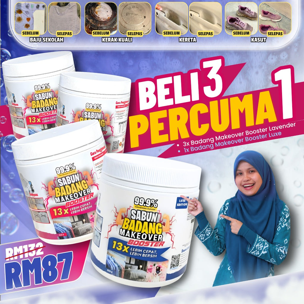 SABUN BADANG MAKEOVER PROMO BELI 3 MAKEOVER LAVENDAR PERCUMA 1 MAKEOVER LUXE