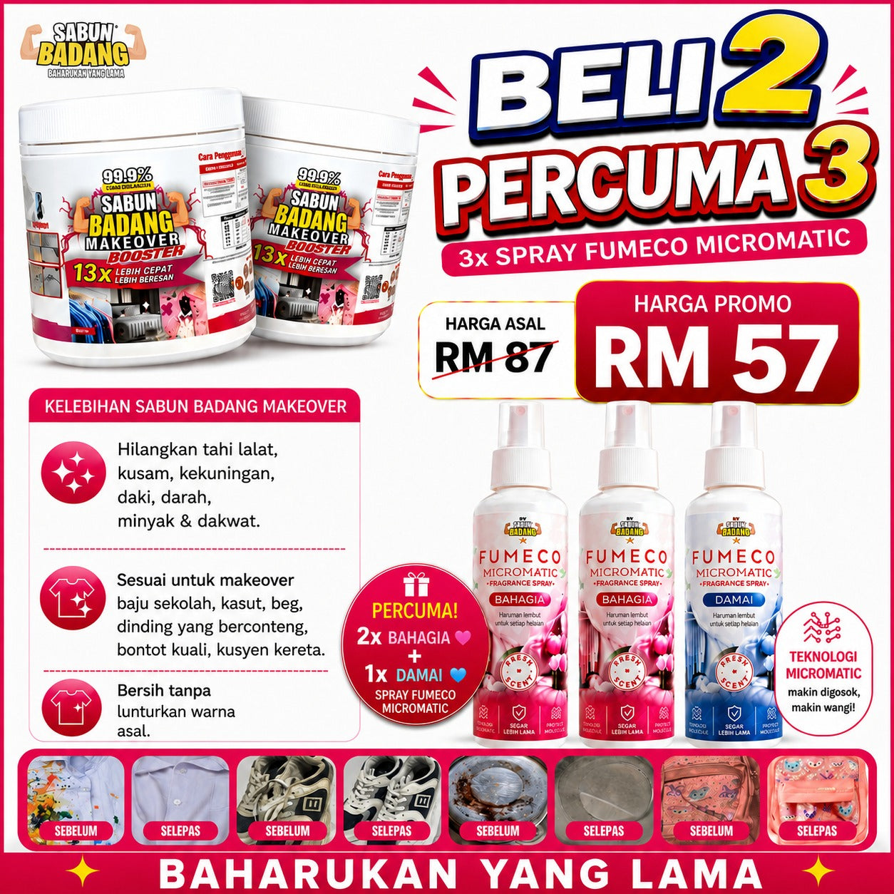 PROMO MERDEKA BELI 2 PERCUMA 3X SPRAY FRAGRANCE MICROMATIC BAHAGIA + DAMAI