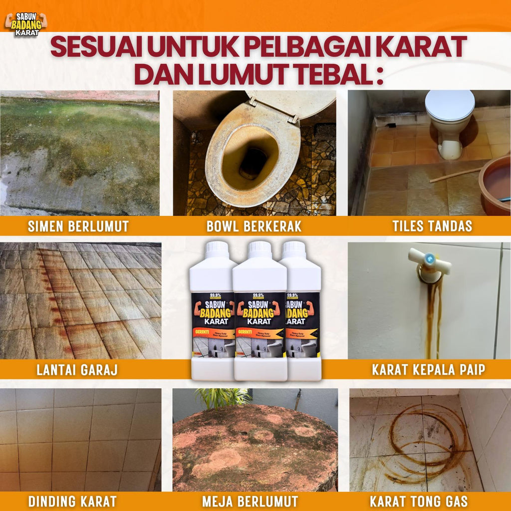 Sabun Badang Karat Viral Power Magic Instant Stain Remover Cleaner Rust Mold Lumut Kesan Daki Bintik Hitam Degil Scum Watermark Air Boring Cat Kotoran Mozaic Mozek Lantai Bathroom Bowl Tong Gas Paip Meja Batu Bengkel Dinding Pool Rumah Banjir Toilet
